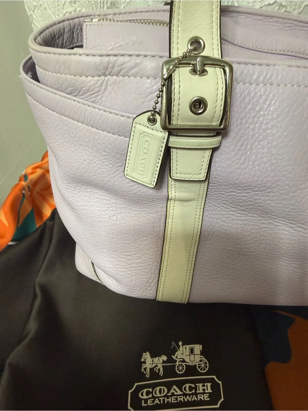 Coach Lilac Leather Tote with Cream Trim and Straps